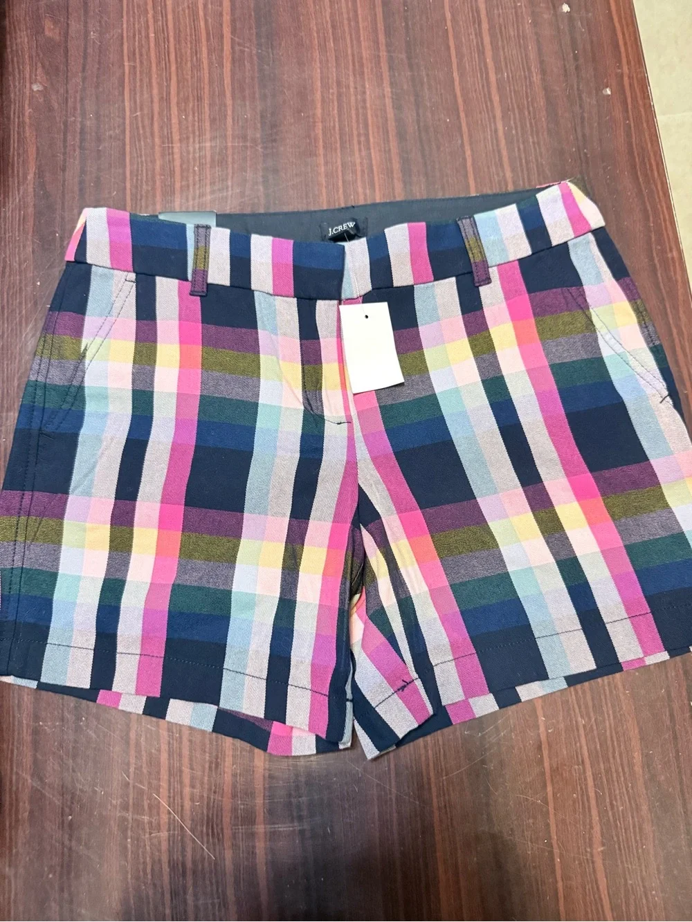 J. Crew Multicolor Plaid Cotton Shorts - Pink, Navy, Green